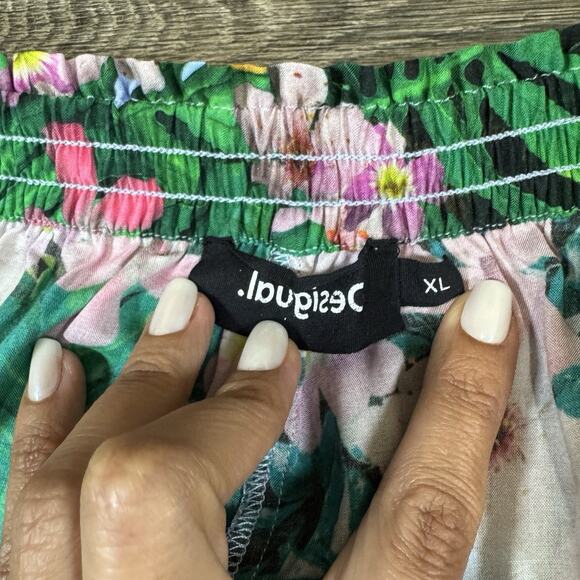 Desigual Boho Floral Wide Leg Pants Tie Waist Sz XL Viscose - Picture 8 of 15